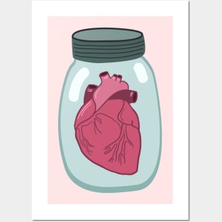 Jar with anatomical hearts. Vector flat illustration. Valentine's day drawing Posters and Art